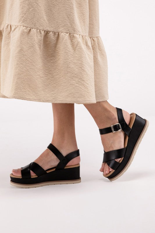 Clever-S Cross Strap Wedge Sandals