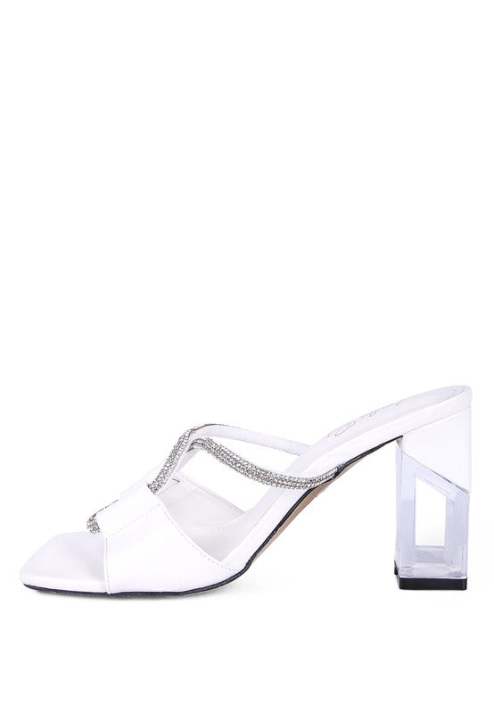 FINEAPPLE CRYSTAL LOOP MID HEEL SANDALS