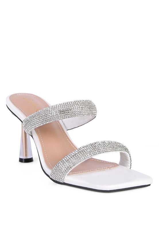 DOLLS DIAMANTE MID HEEL SLIDE SANDALS