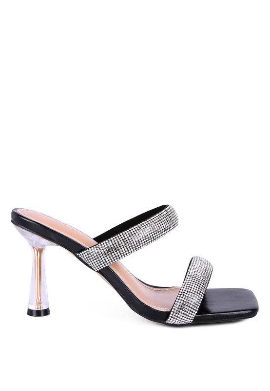 DOLLS DIAMANTE MID HEEL SLIDE SANDALS