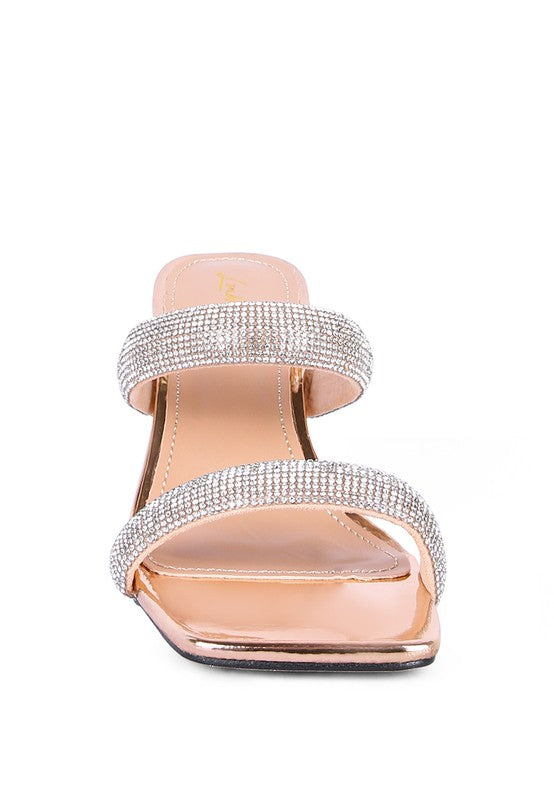 DOLLS DIAMANTE MID HEEL SLIDE SANDALS