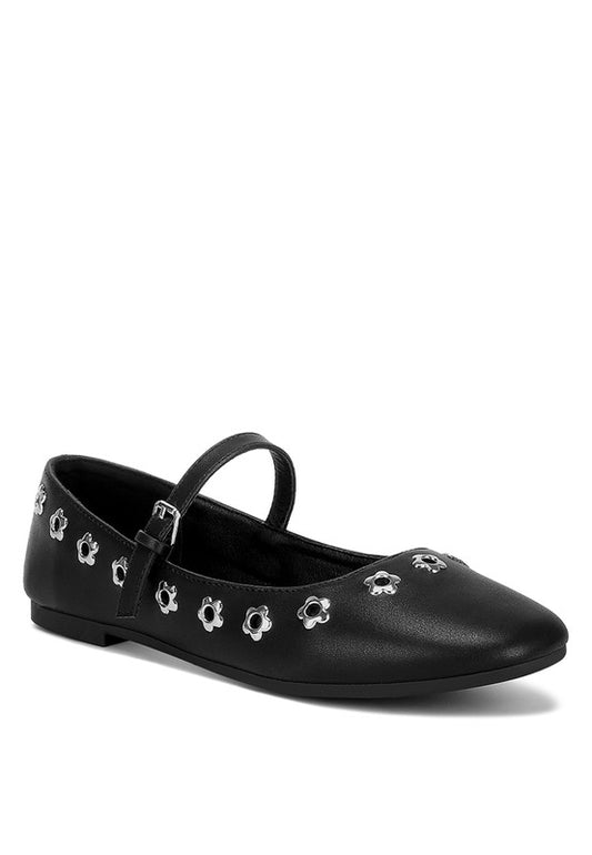 Tanzer Floral Eyelet Strapped Ballerinas