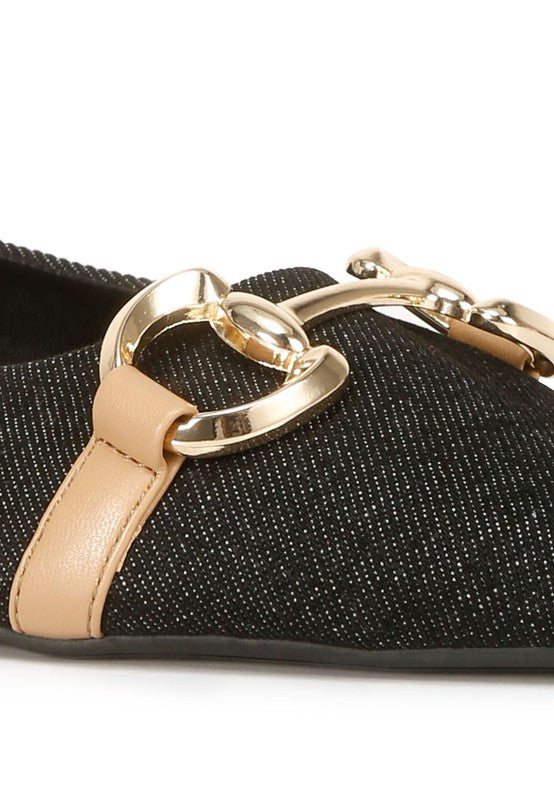 Cressida Denim Horsebit Detail Ballet Flats