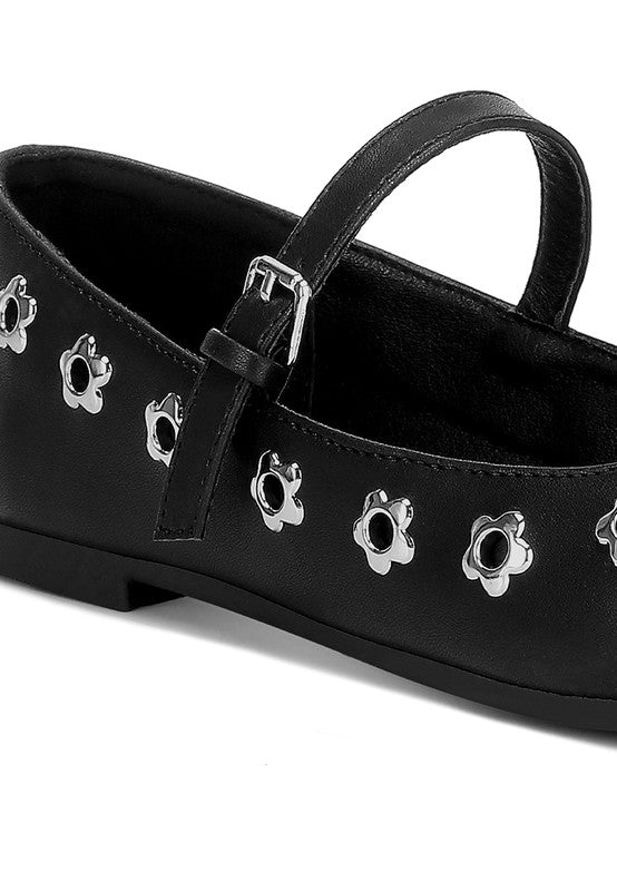 Tanzer Floral Eyelet Strapped Ballerinas