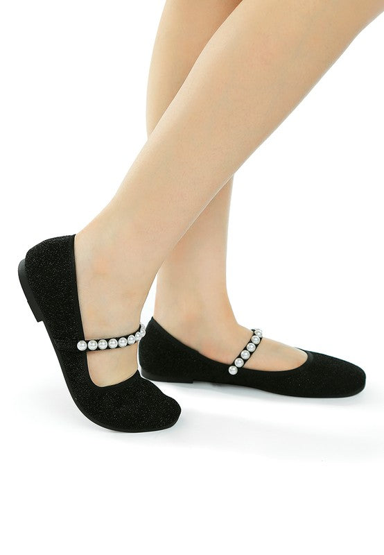 Corphee Pearl Strapped Glitter Ballerinas