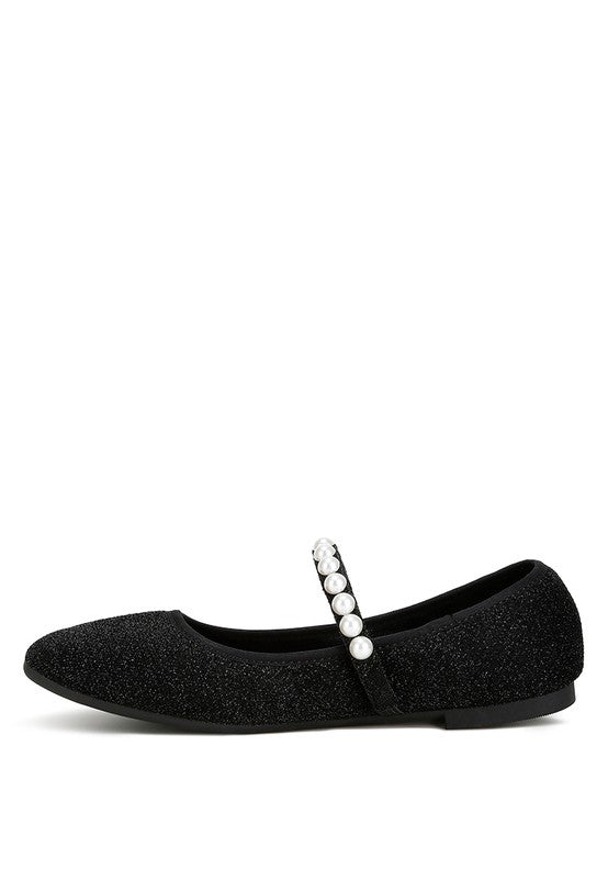 Corphee Pearl Strapped Glitter Ballerinas