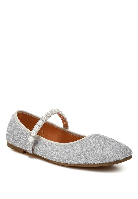 Corphee Pearl Strapped Glitter Ballerinas